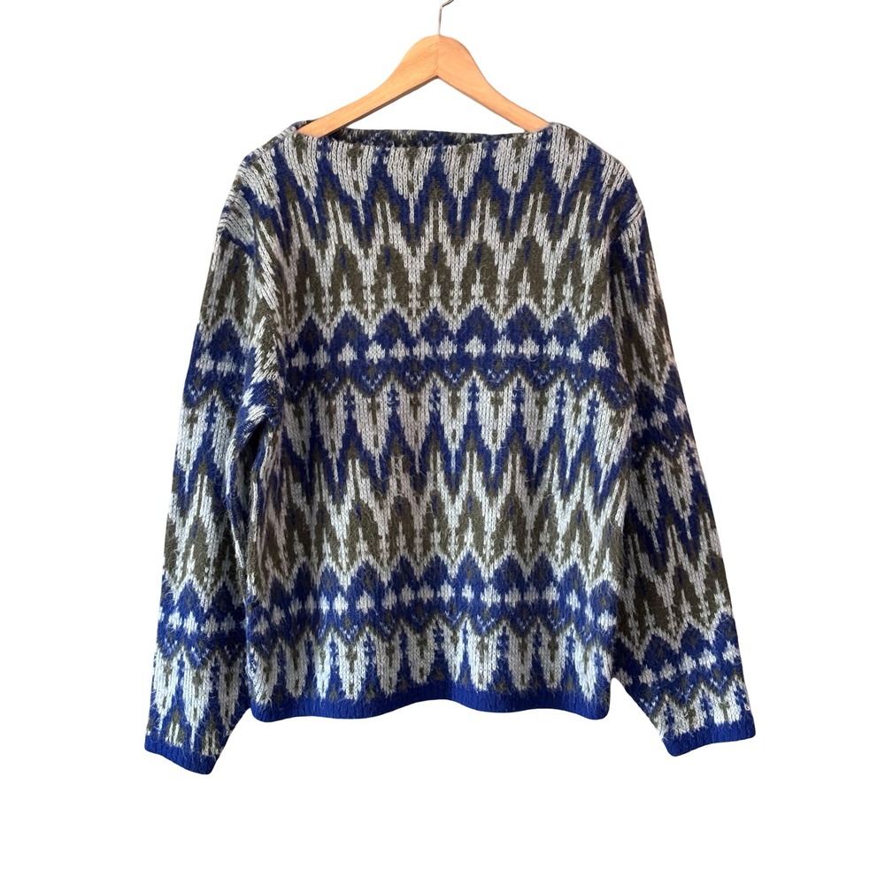 Vintage McGregor Knutun Sweater 46 Blue Olive‎ Fair Isle Acrylic Knit USA